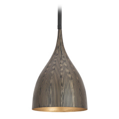 Maxim Lighting Fleur Striated Matte Black & Gold Mini-Pendant Light with Bowl / Dome Shade