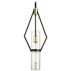 Troy Lighting Raef Textured Bronze & Brushed Brass Mini-Pendant Light with Cylindrical Shade