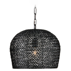 Currey and Company Piero Satin Black Pendant Light with Bowl / Dome Shade