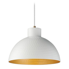 Maxim Lighting Rockport White & Natural Aged Brass Pendant Light with Bowl / Dome Shade