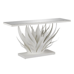 Currey and Company Marjorie Skouras Agave Gesso White & Mirror Sofa Table