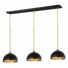 Z-Lite Landry Matte Black and Rubbed Brass Multi-Light Pendant with Bowl / Dome Shade