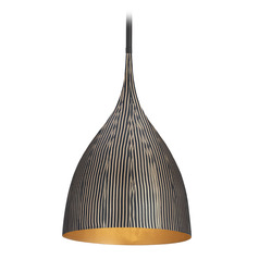 Maxim Lighting Fleur Striated Matte Black & Gold Pendant Light with Bowl / Dome Shade