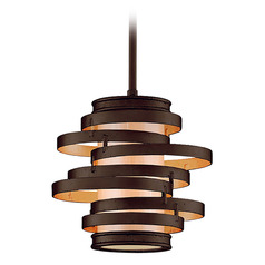Corbett Lighting Vertigo Bronze and Gold Leaf Pendant Light with Cylindrical Shade