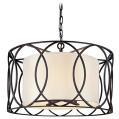 Troy Lighting Sausalito Textured Iron Pendant Light with Drum Shade