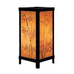 Bamboo Motif Lithophane Accent Lamp in Black Semi-Gloss by Porcelain Garden Lighting