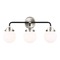 Cafe 3 Light Brushed Nickel/Midnight Black Bath Light with White Glass ...