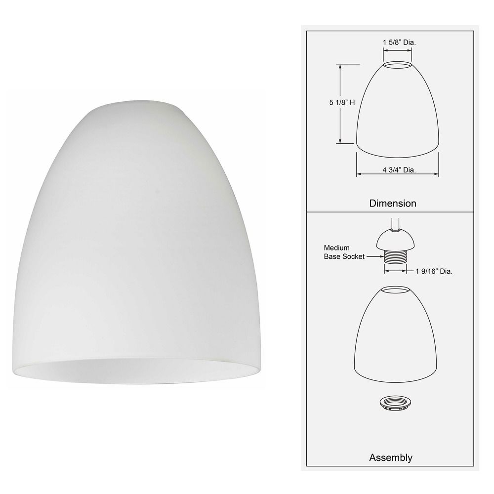 Lipless with 1-5/8-Inch Fitter Opening White Glass Bell Shade 