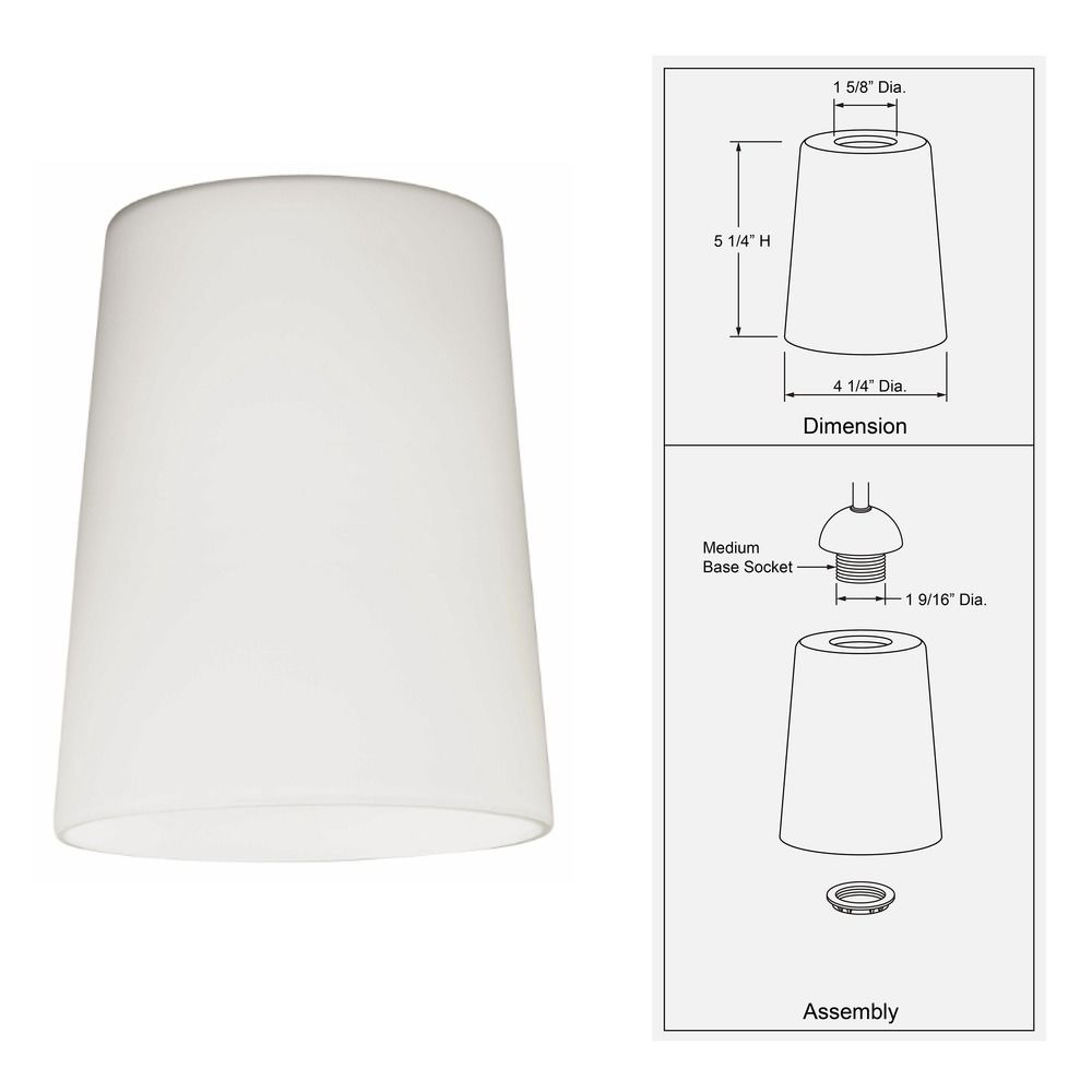 Satin White Cone Glass Shade - Lipless with 1-5/8-Inch Fitter Opening, GL1027