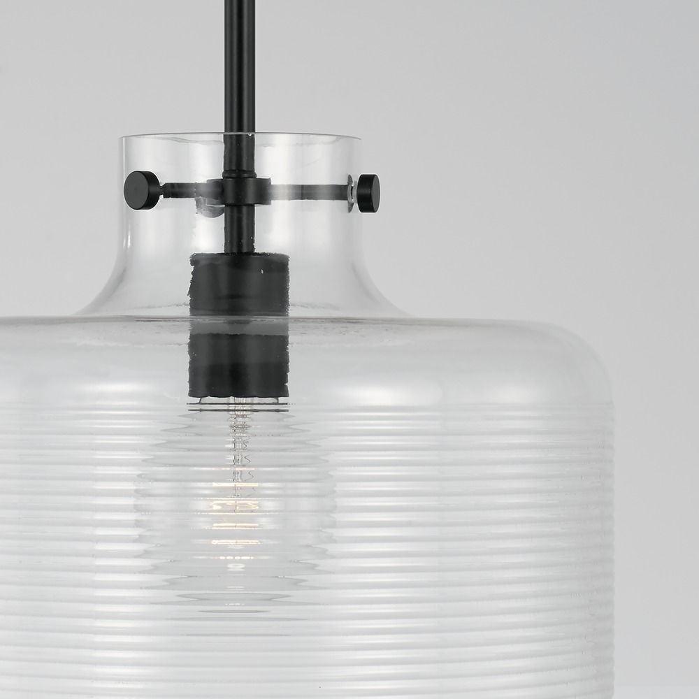 Brighton Clear Ribbed Glass Pendant in Matte Black by Capital Lighting at Destination Lighting