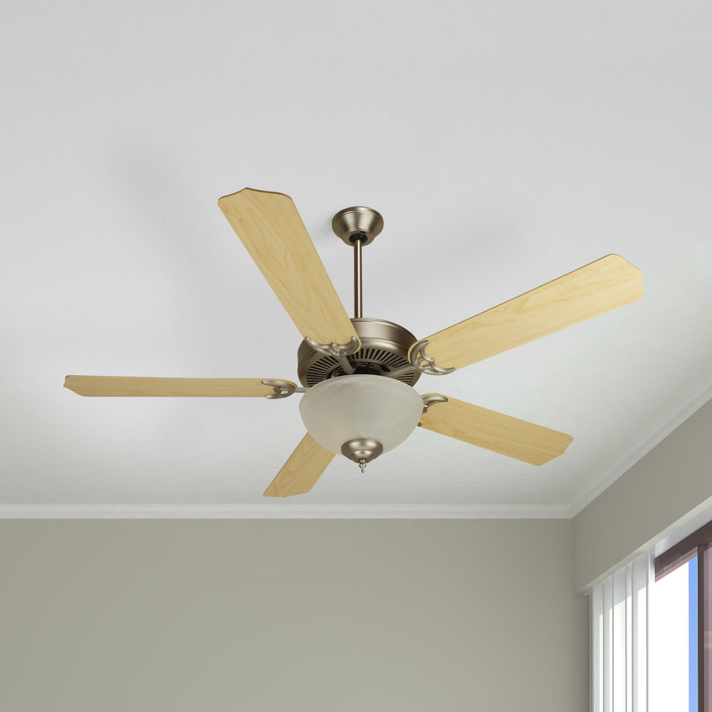 Craftmade 52 Inch Ceiling Fan In Brushed Nickel With Energy Savings Alabaster Light Kit At Destination Lighting