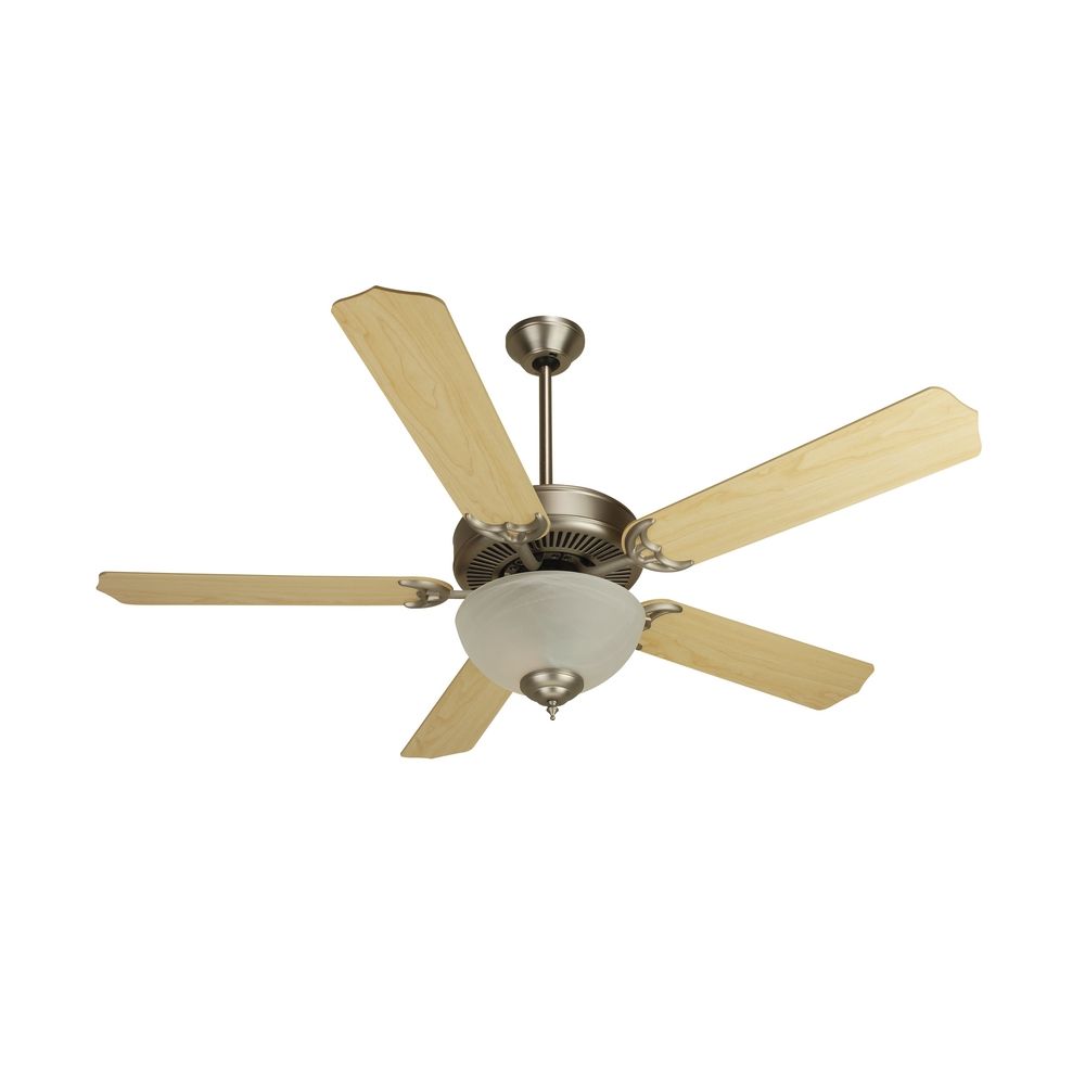 Craftmade 52 Inch Ceiling Fan In Brushed Nickel With Energy Savings Alabaster Light Kit At Destination Lighting