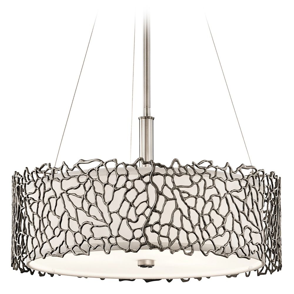 Kichler Lighting Silver Coral Classic Pewter Pendant Light With Drum Shade At Destination Lighting