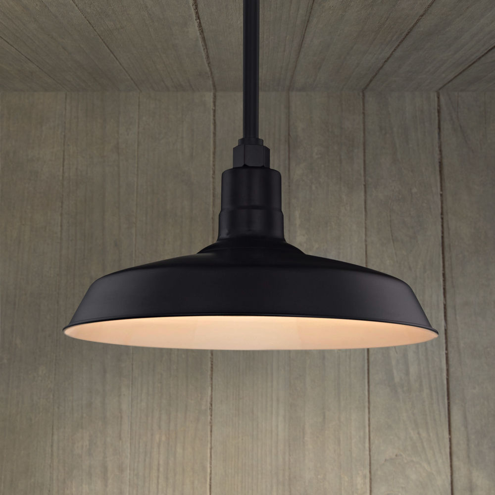 Black Pendant Barn Light With 16 Inch Shade Bl Stm Blk Bl Sh16