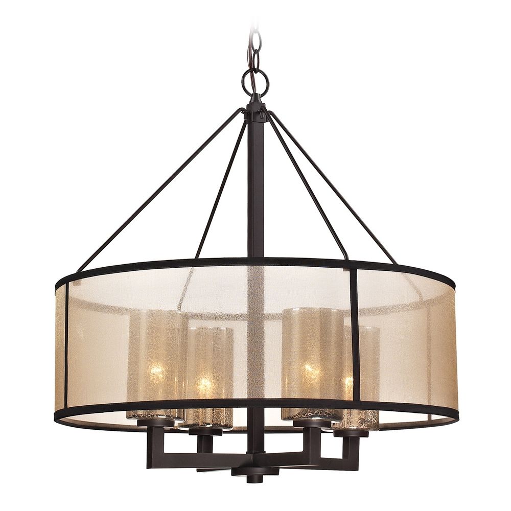 Drum Pendant Light With Beige Cream Shades In Oil Rubbed Bronze