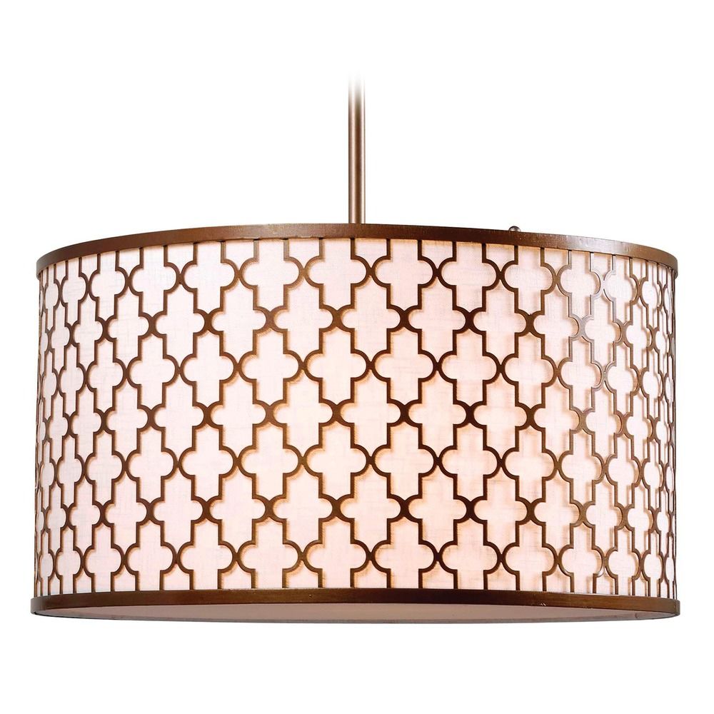 Kenroy Home Lighting Tripoli Antique Gold Pendant Light With Drum Shown In Antique Gold Finish Image