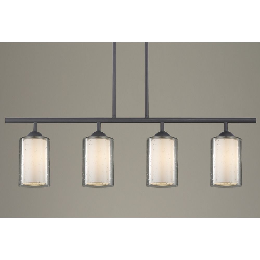 Modern 4 Light Linear Pendant Light Seeded Clear Frosted White