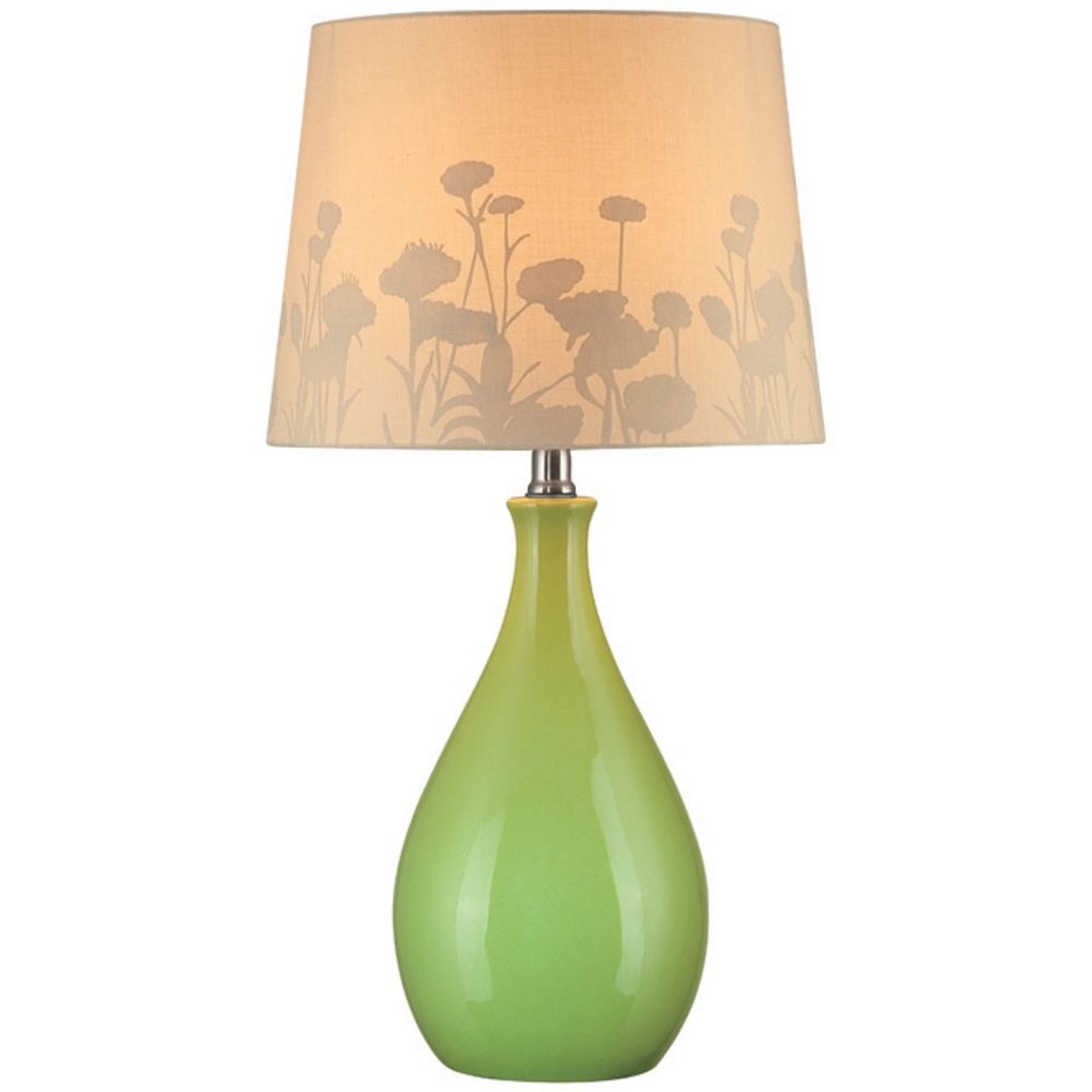 Modern Green Table Lamp with Brown Paper Barrel Shade | LS-21489GRN