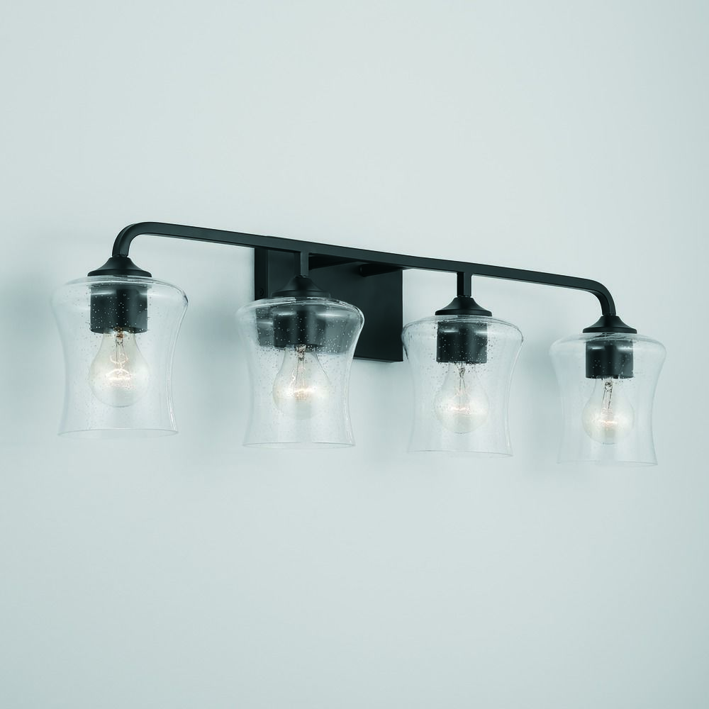 HomePlace Reeves Matte Black 4Light Bathroom Light with Clear Seeded