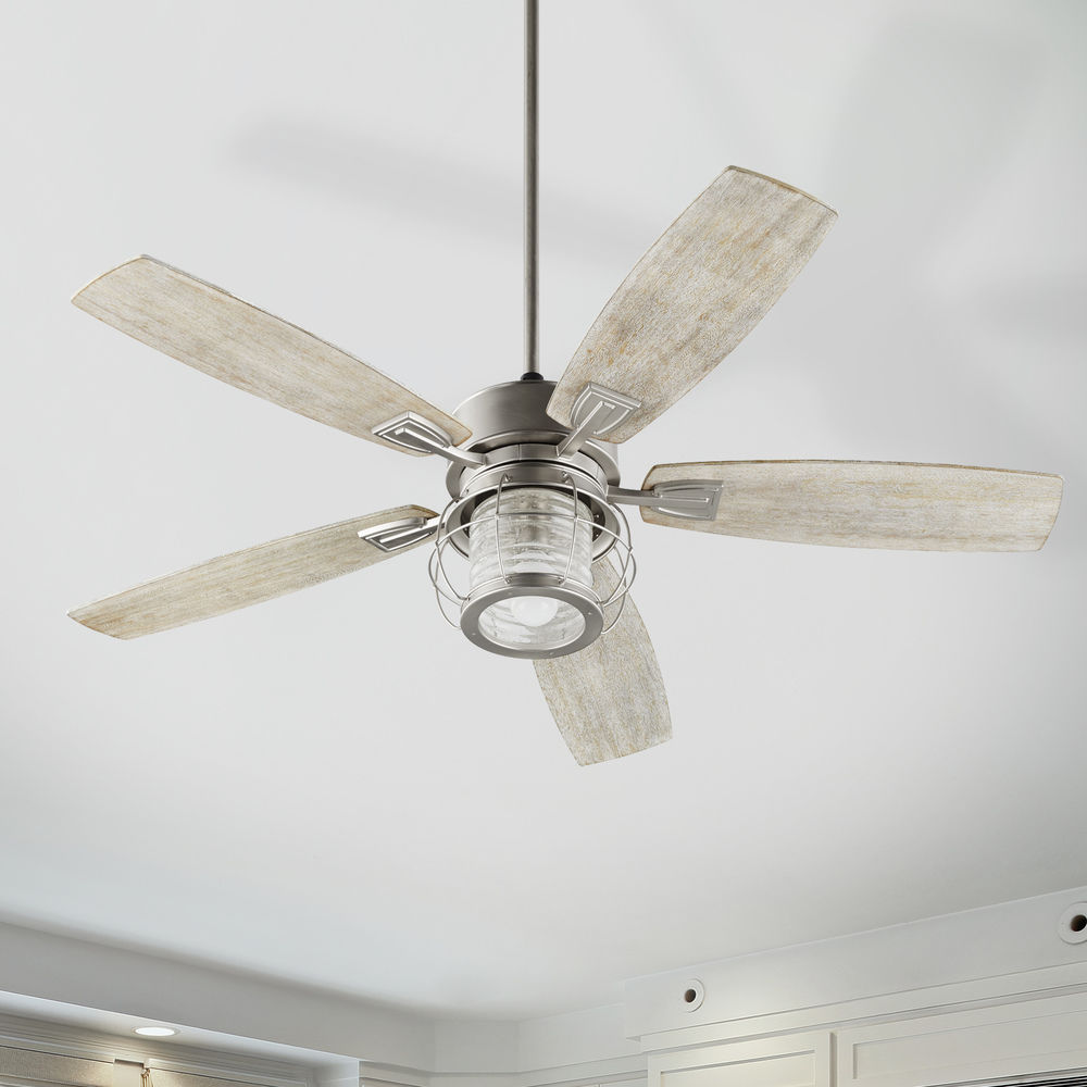 Seeded Glass Ceiling Fan With Light Satin Nickel Quorum Lighting At Destination Lighting