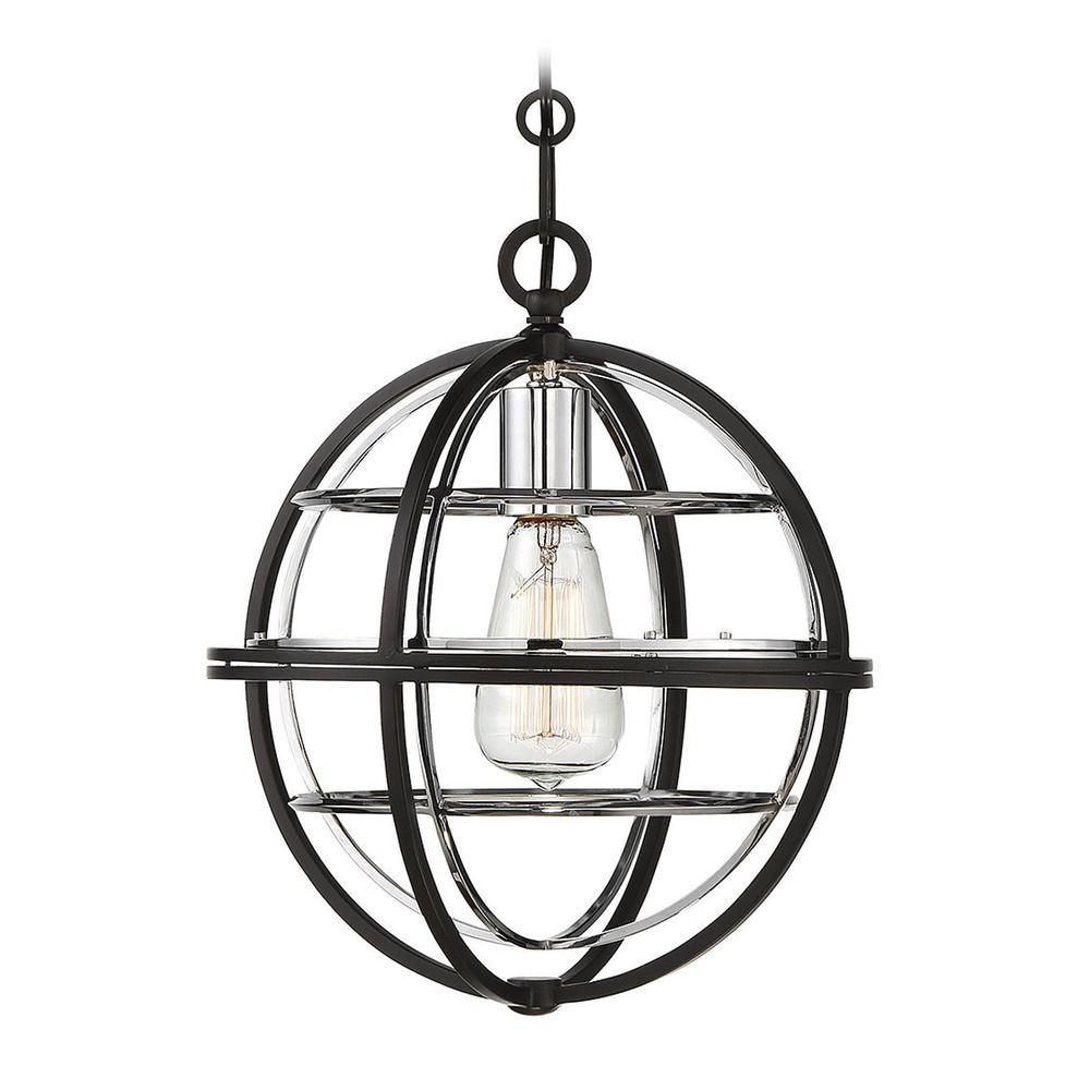 black pendant light with chrome accents globe shade vega collection