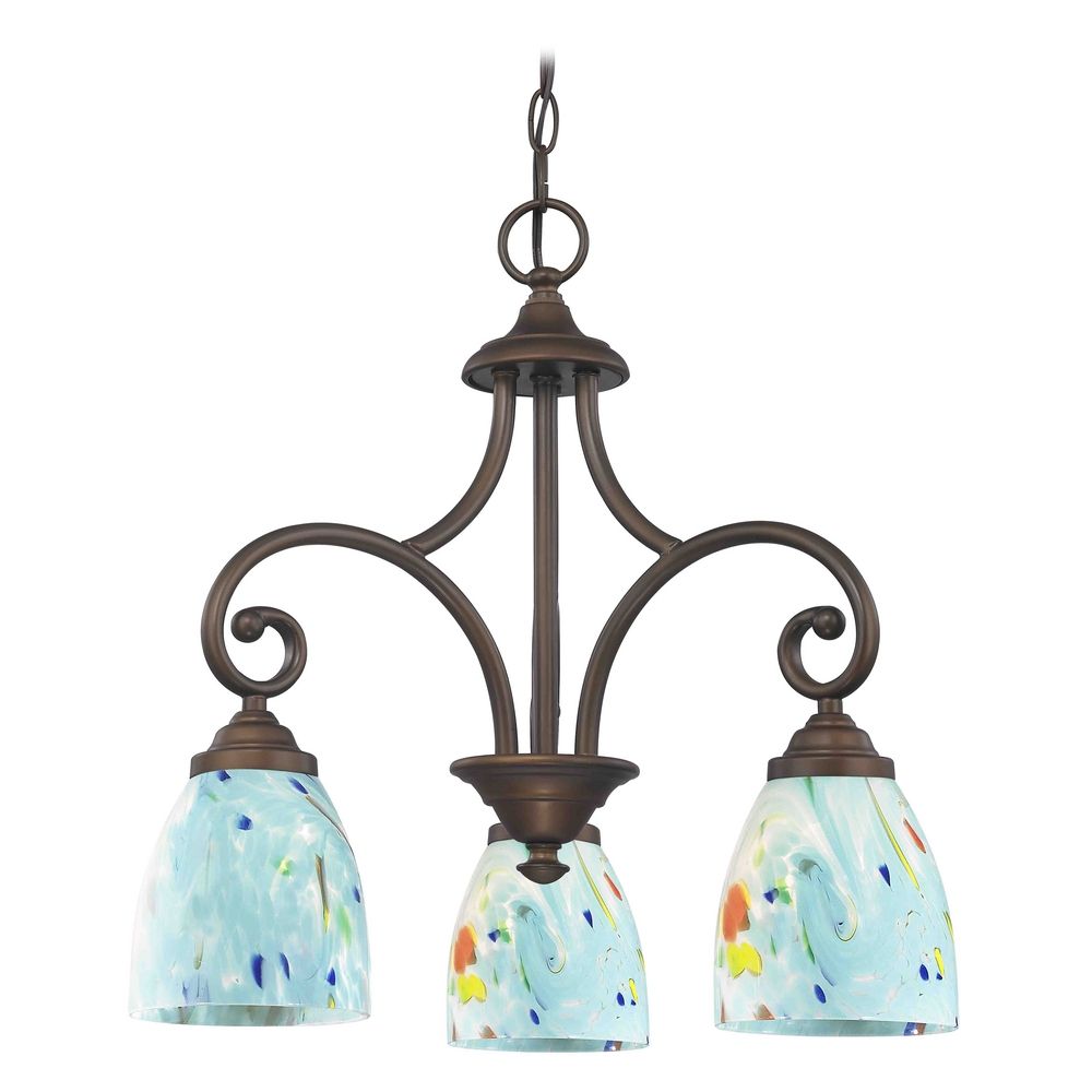 Mini Chandelier With Blue Glass In Bronze Finish 716 220 Gl1021mb Image