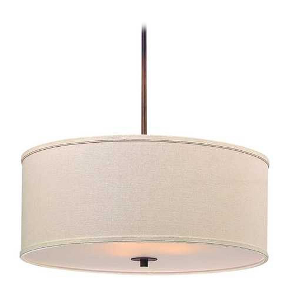 Remington Bronze Drum Pendant Light With Cream Linen Shade At Destination Lighting