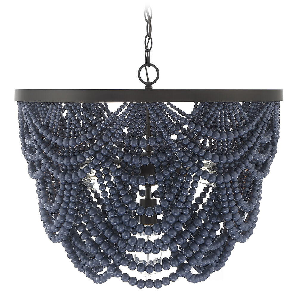 24 Inch Beaded Chandelier in Navy Blue Oiled Bronze by Meridian at Destination Lighting