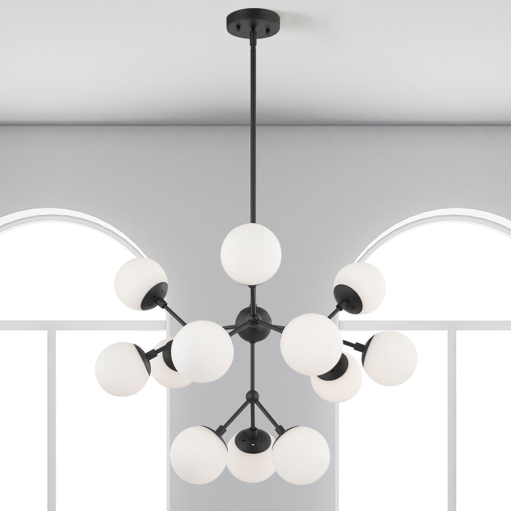 Design Classics Essence Black 12 Light, Contemporary Mid Century Modern Chandeliers