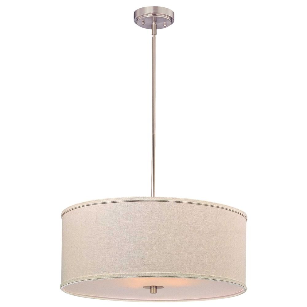 Modern Drum Pendant Light With Cream Linen Shade Dcl 6528 09 Modern Drum Pendant Light With Cream Linen Shade Alt1
