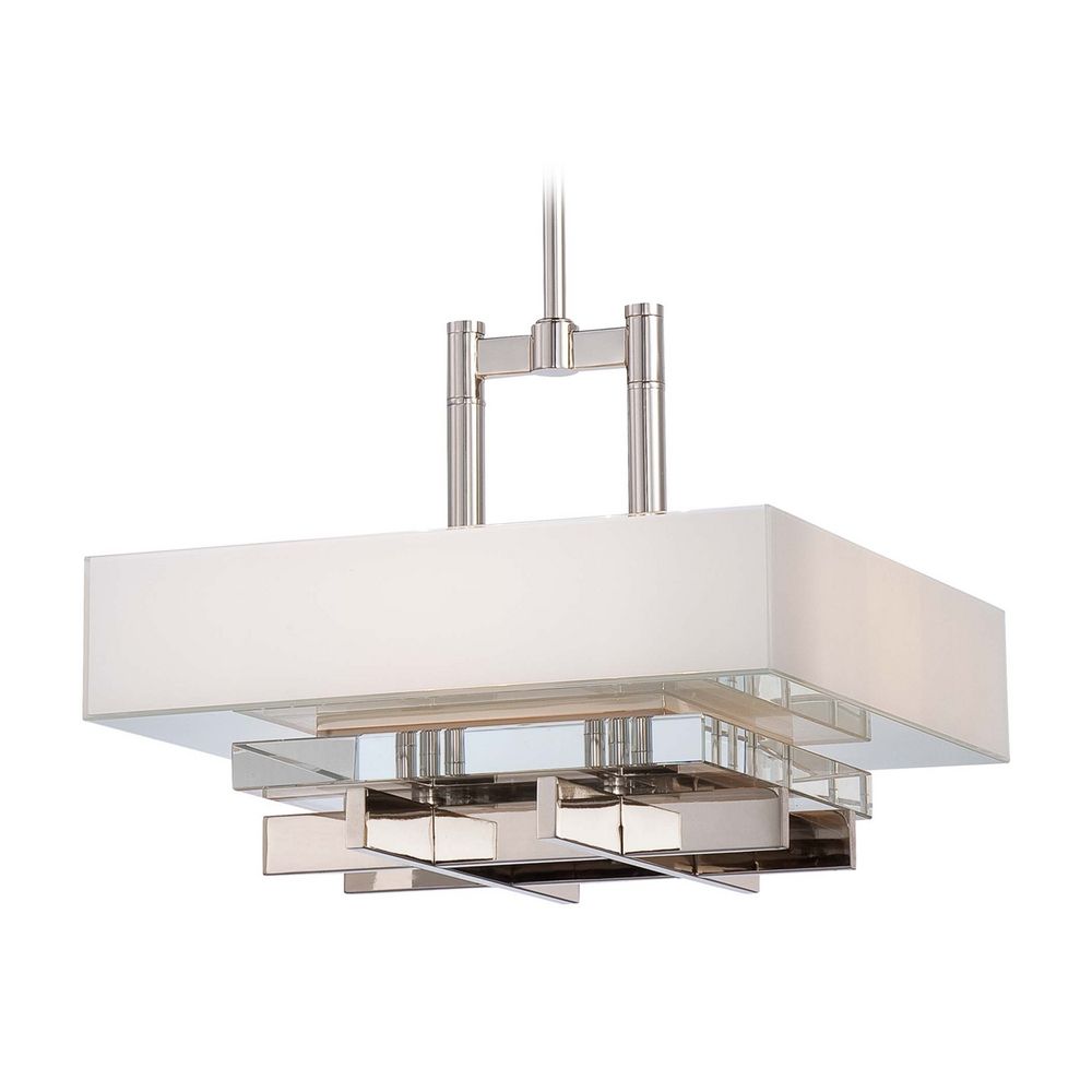 Crystal Pendant Light In Polished Nickel With White Square Shade Crystal Pendant Light In Polished Nickel With White Square Shade