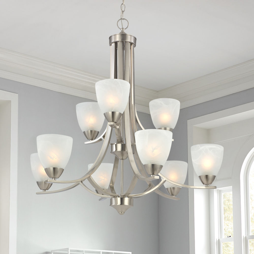 Modern 2-Tier 9-Light Chandelier in 