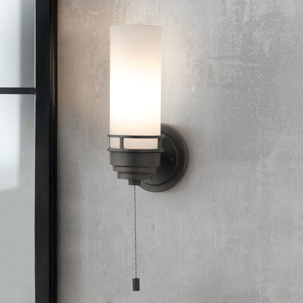 Contemporary Single-Light Sconce with Pull-Chain Switch, 203-78
