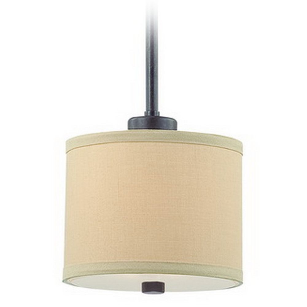 Iron Finish Mini Pendant Light With Beige Drum Shade 2941 34 Iron Finish Mini Pendant Light With