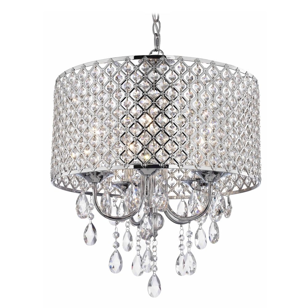 Crystal Chrome Chandelier Pendant Light With Crystal Beaded Drum