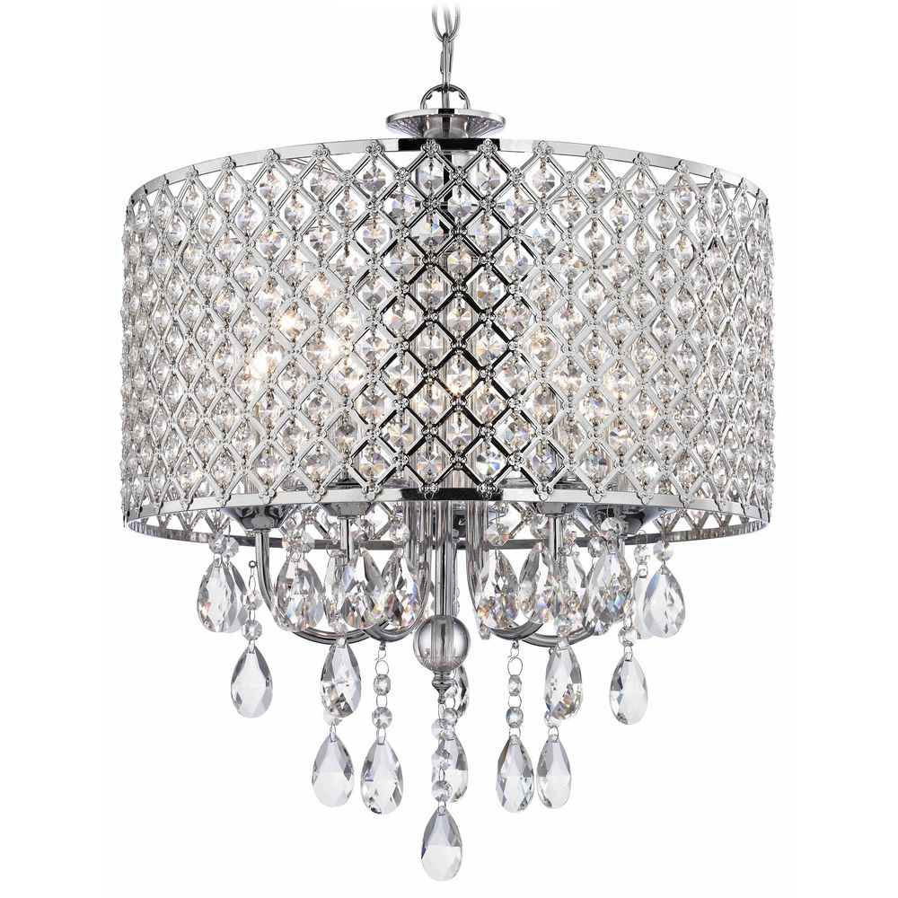 Crystal Chrome Chandelier Pendant Light With Crystal Beaded Drum