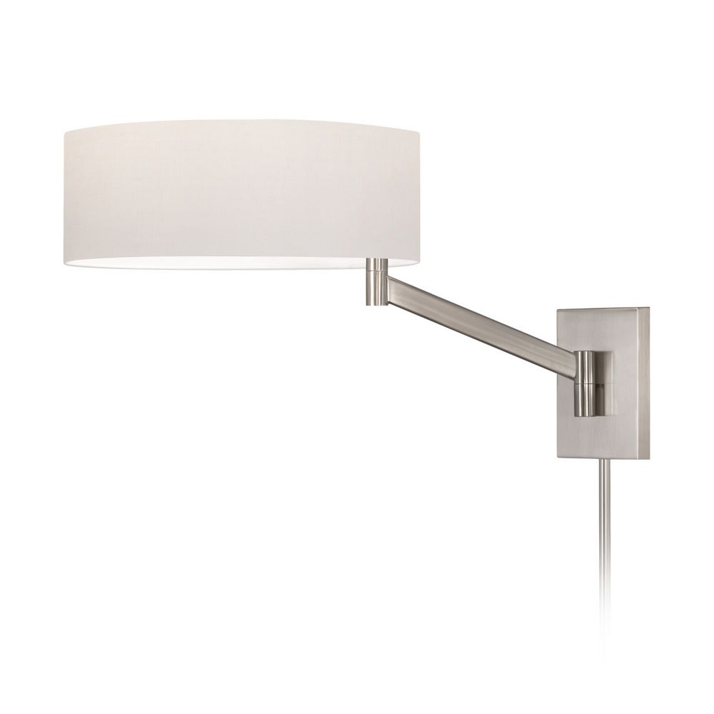 Modern Swing Arm Lamp With White Shade In Satin Nickel Finish 7080 13 Destination Lighting Modern Swing Arm Lamp With White Shade, Modern Swing Arm Lamp