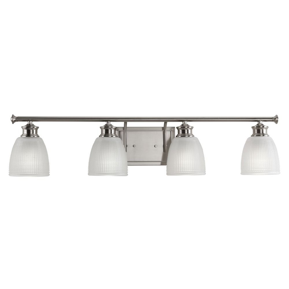 Farmhouse Bathroom Light Prismatic Glass Brushed Nickel Lucky By