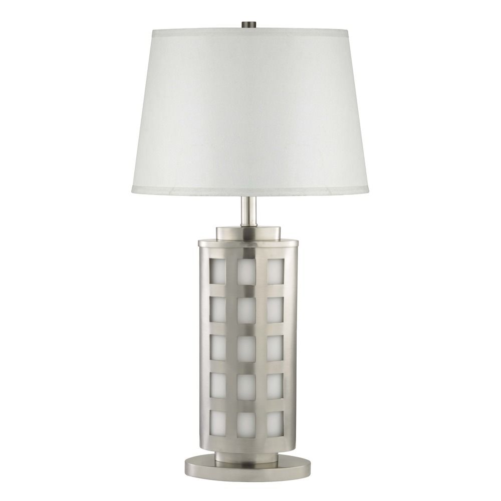 Satin Nickel Table Lamp With White Oval, Tall Table Lamp With Shade
