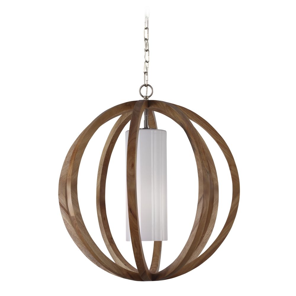 Feiss Lighting Allier Light Wood Brushed Steel Pendant With Image
