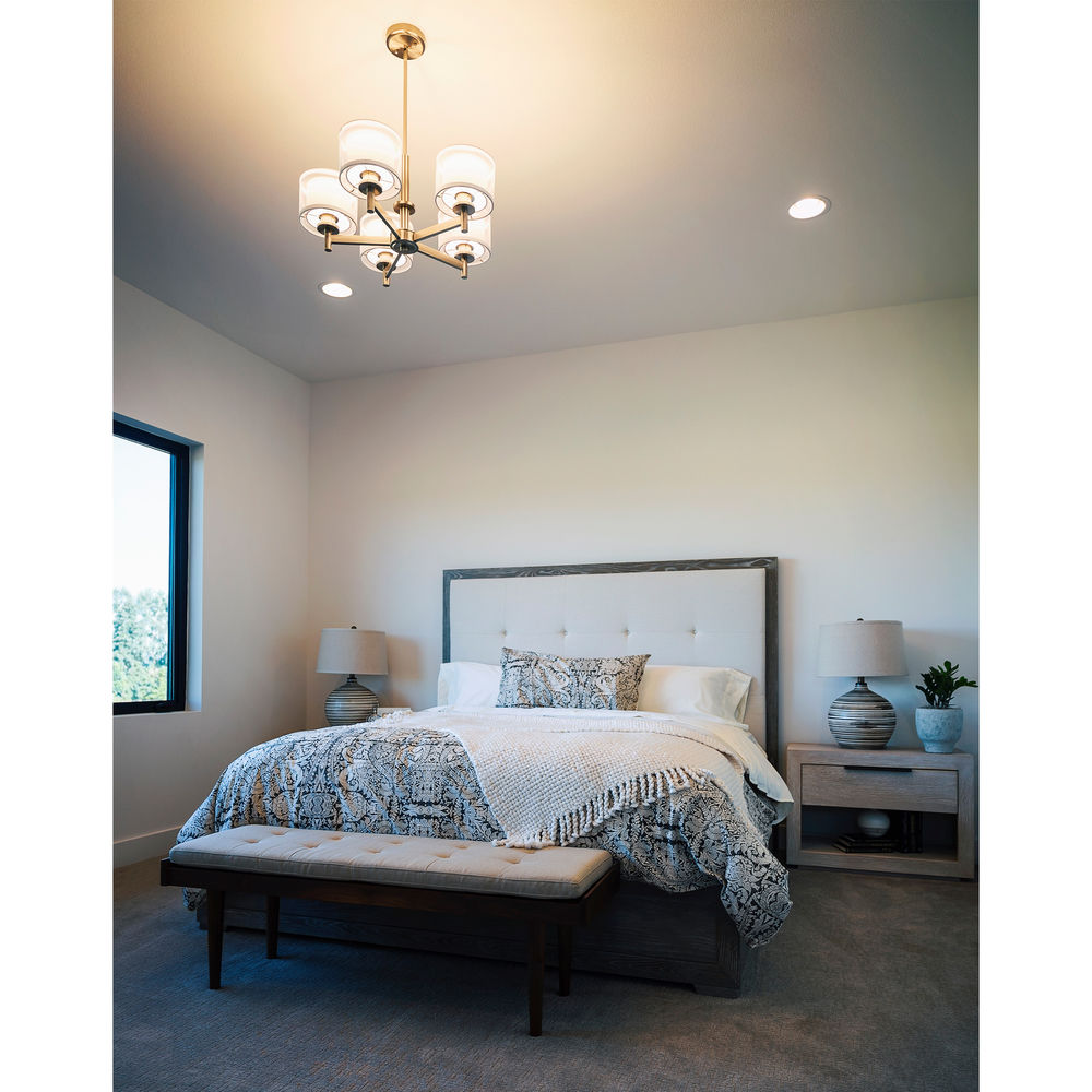 Double Organza 26 Inch Chandelier in Satin Nickel with Organza Shades at Destination Lighting
