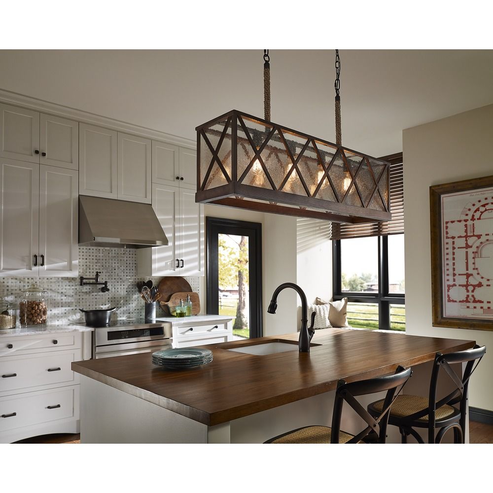 Seeded Glass Island Light Weathered Oak Oil Rubbed Bronze Feiss