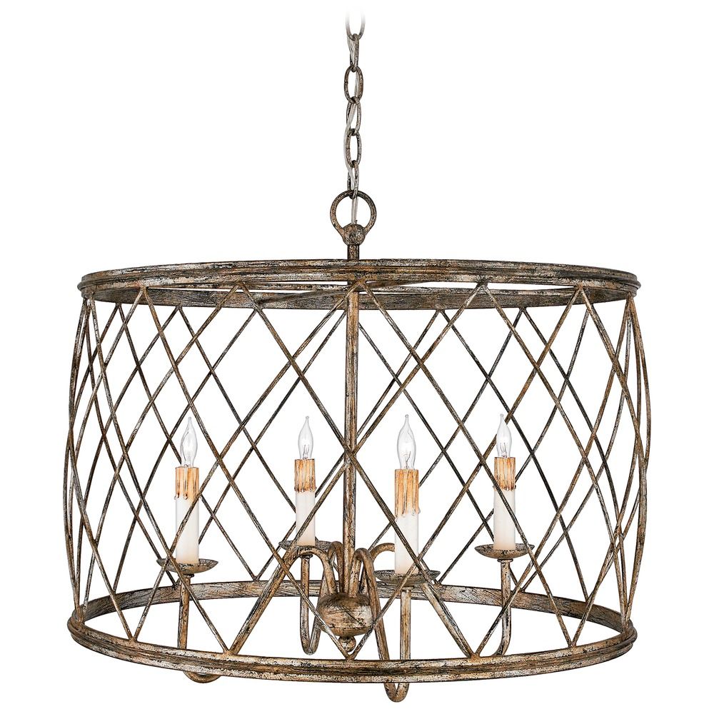 Drum Pendant Light with Silver Cage Shade Century Silver ...