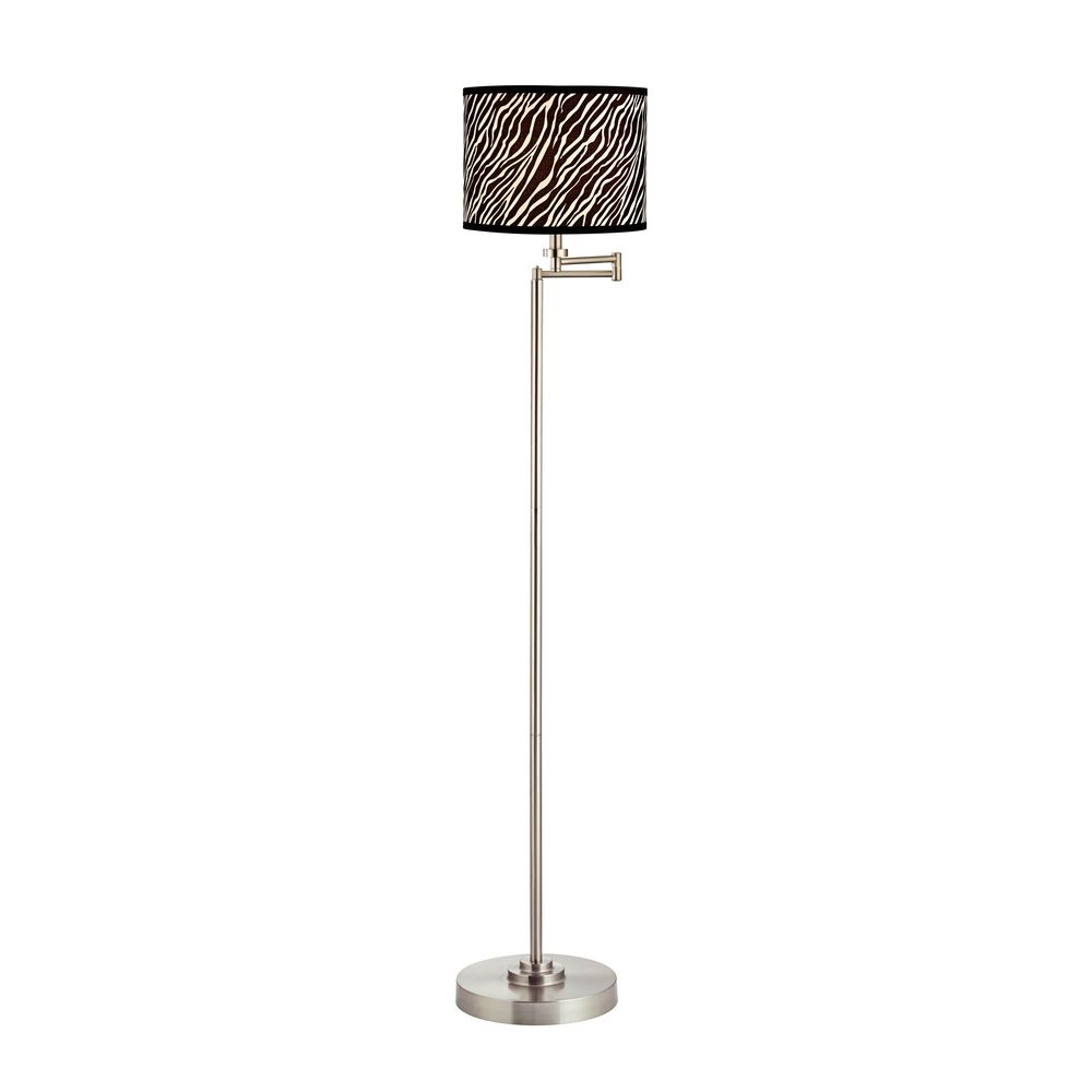 Swing Arm Floor Lamp With Zebra Drum Shade 1901 09 Sh9485 Image