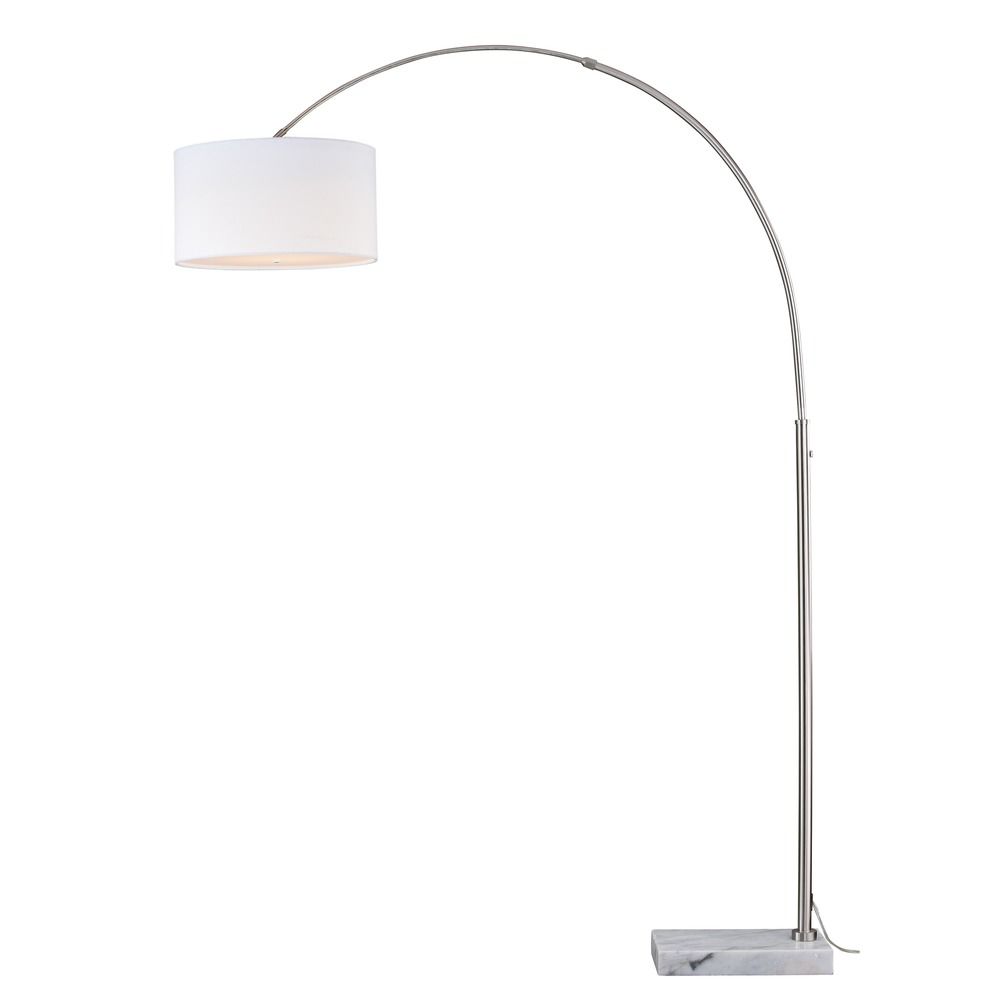 Luna Satin Nickel Led Arc Lamp With Drum Shade By Vaxcel Lighting Image