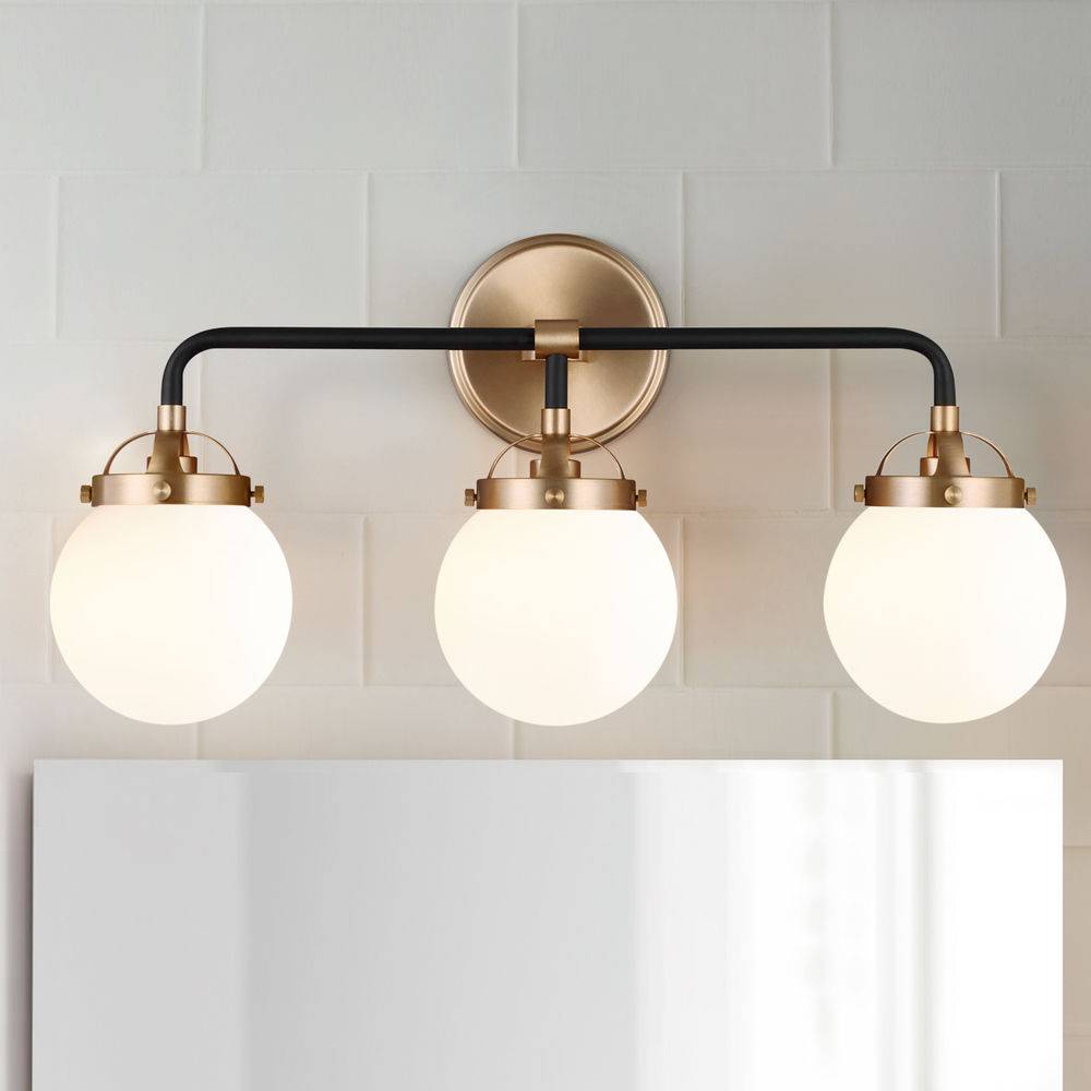 Cafe 3-Light Satin Brass & Midnight Black Bath Light by Visual Comfort  Studio at Destination Lighting