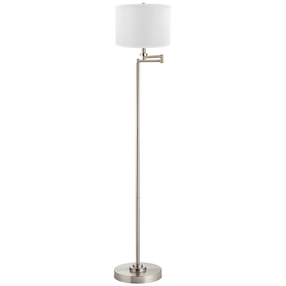 Swing Arm Floor Lamp With White Linen Drum Shade 1901 09 Swing Arm Floor Lamp With White Linen Drum Shade Off