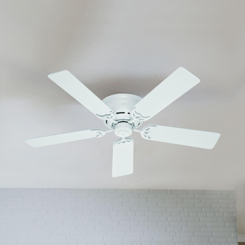 52 Inch Hunter Fan Low Profile Iii White Ceiling Fan Without Light