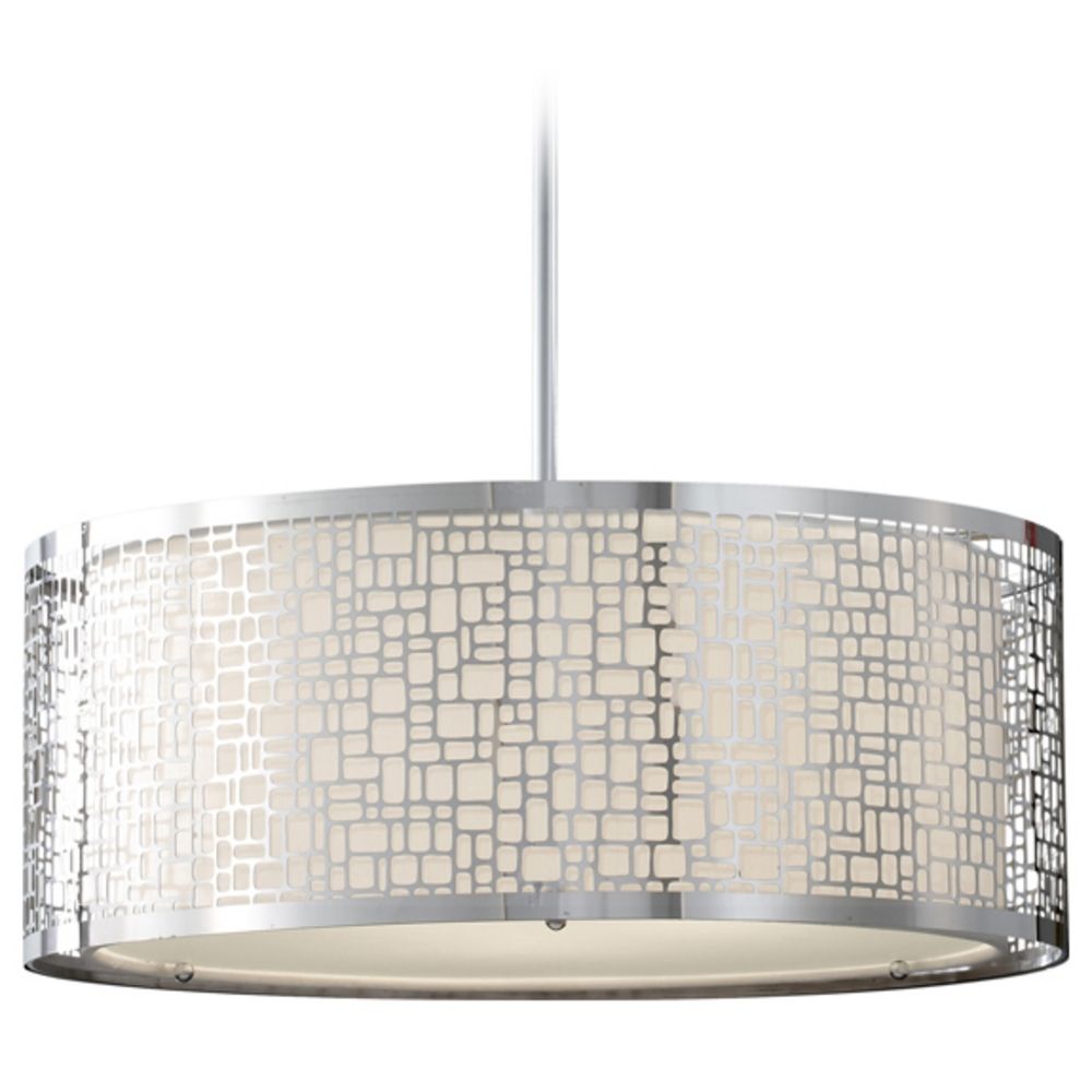 Modern Drum Pendant Light With White Gl In Chrome Finish F2638 Modern Drum Pendant Light With White Gl In Chrome Finish