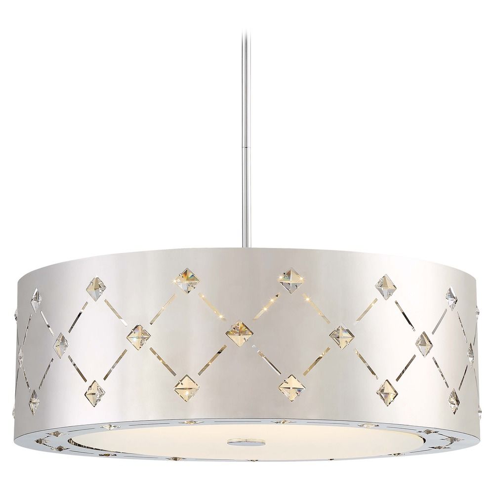 George Kovacs Crowned Chrome Led Pendant Light With Drum Shade Led Pendant Light With Drum Shade